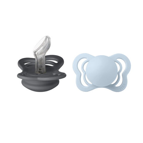BIBS Pacifier Couture 2 Pack Silicone - Iron/Baby Blue
