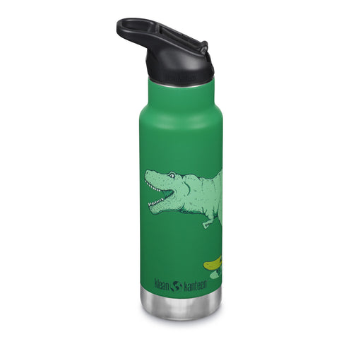Klean Kanteen Classic Kid's Insulated Water Bottle with Flip Seal Sport Cap 355ml - Dino Skate Green