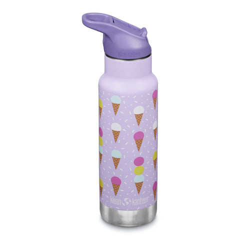 Klean Kanteen Classic Kid's Insulated Water Bottle with Flip Seal Sport Cap 355ml - Ice Cream Purple