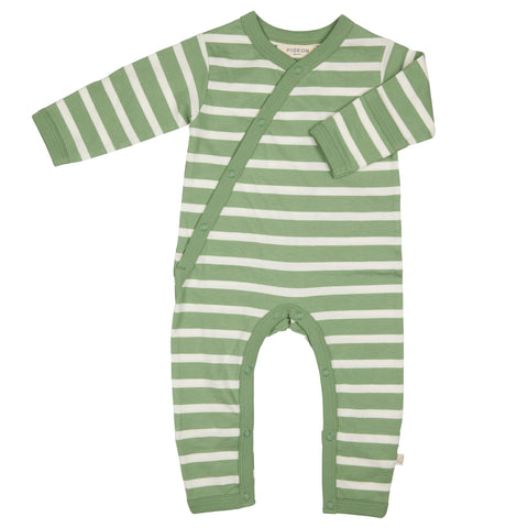 Pigeon Organics Kimono Romper Breton Stripe Green