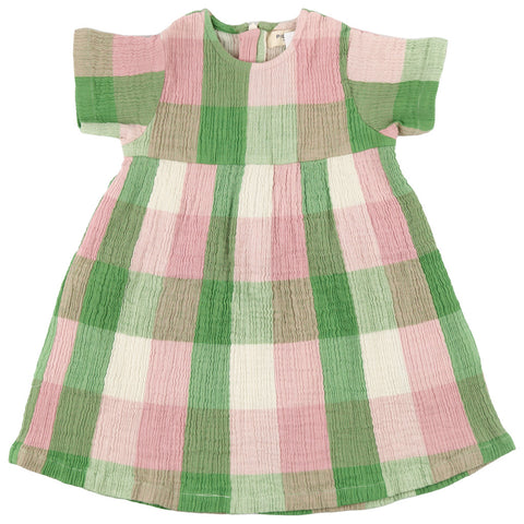 Pigeon Organics Pretty Muslin Dress Green/Pink Check