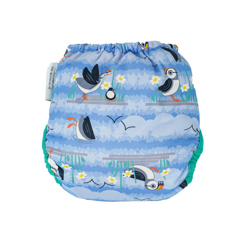 Pop-In Single Printed Nappy Bamboo Popper Blue Puffin
