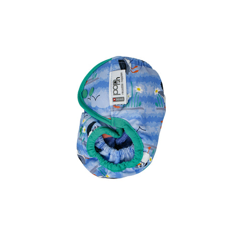 Pop-In Single Printed Nappy Bamboo Popper Blue Puffin