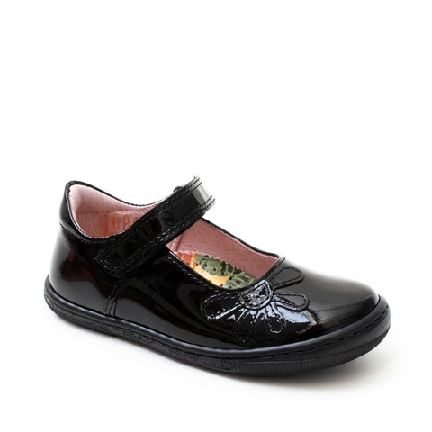 Petasil School Shoes, Donna Black Patent