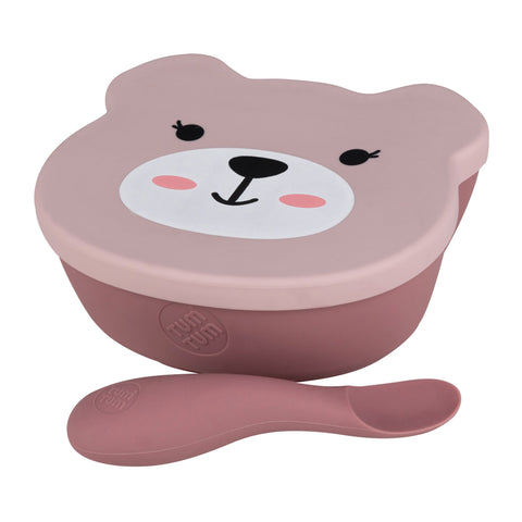 Tum Tum Silicone Weaning Bowl & Spoon Set - Betsy Bear - Pink