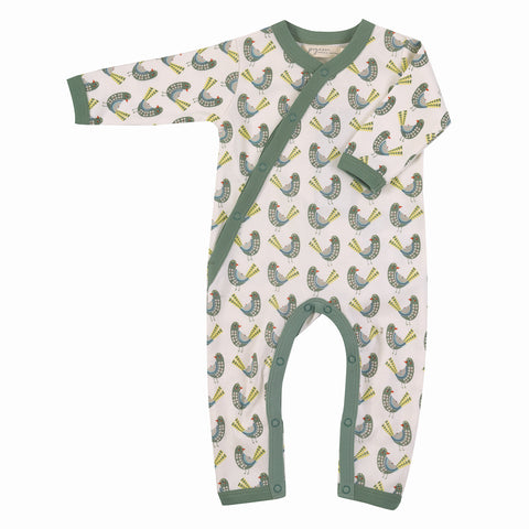 Pigeon Kimono romper (AOP) birds - green