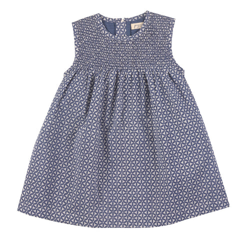 Pigeon Sleeveless smock dress block print - blue