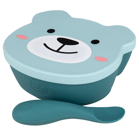 Tum Tum Silicone Weaning Bowl & Spoon Set Boris Bear - Blue