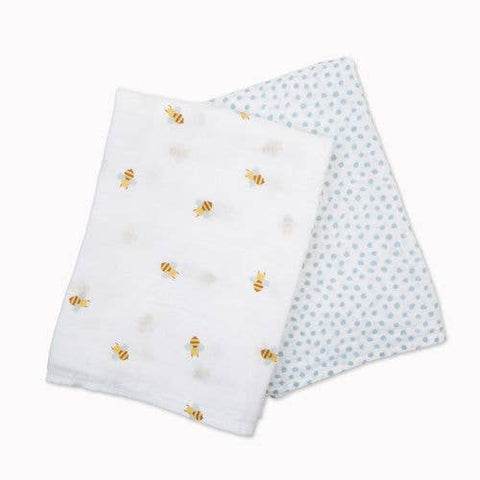 Lulujo - Cotton Swaddle - Bees / Dots - 2 Pack