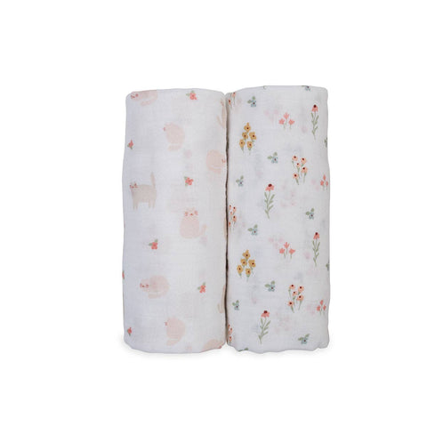 Lulujo - Cotton Swaddle - Kitty Cat & Flower Field 2 Pack