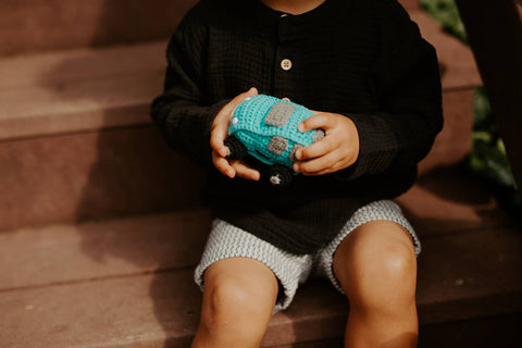 Crochet Baby Toy Car rattle - turquoise