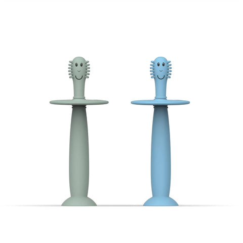Matchstick Monkey Mint Green and Light Blue Training Toothbrush with Stopper