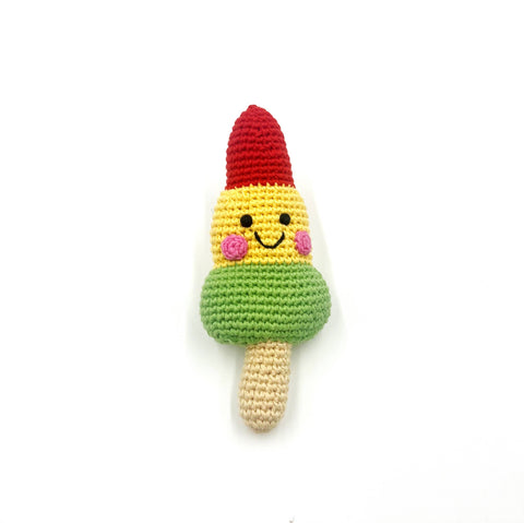 Crochet Baby Toy Friendly rocket ice lolly rattle-red
