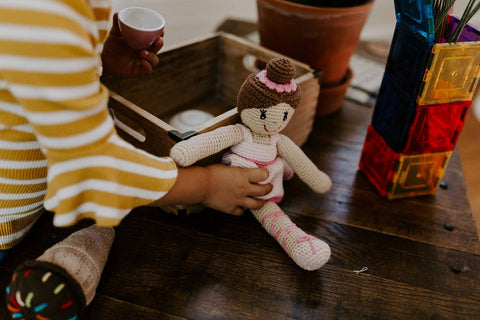Crochet Baby Doll Ballerina Rattle - pale pink