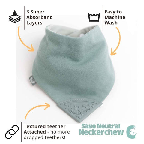 Cheeky Chompers Sage Neckerchew - Teething Dribble Bib  New Neutral range