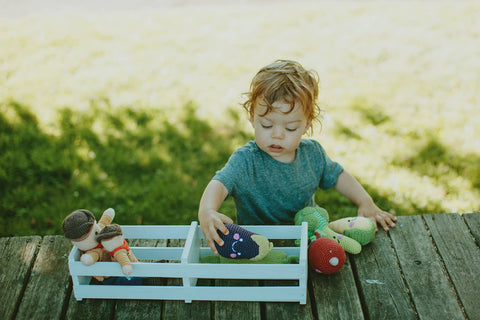 Crochet Baby Toy Friendly aubergine rattle