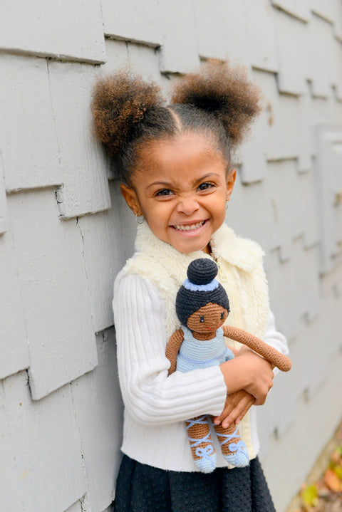 Crochet Baby Doll Ballerina Rattle - pale blue