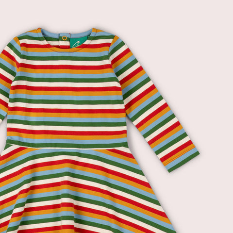 Little Green Radicals Rainbow Striped Long Sleeve Spinny Dresses