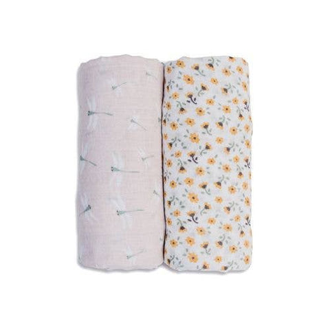 Lulujo - Cotton Swaddle - Vintage Floral / Dragonfly - 2 Pack