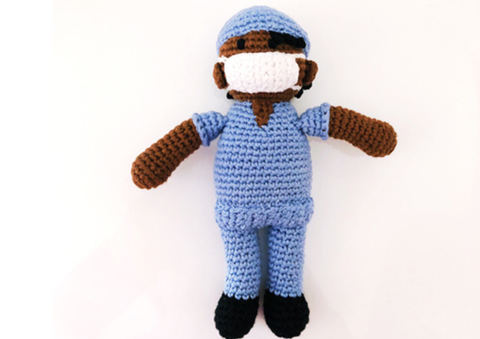 Crochet Baby Toy Nurse scrubs rattle blue