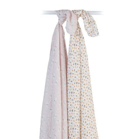 Lulujo - Cotton Swaddle - Vintage Floral / Dragonfly - 2 Pack