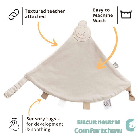 Cheeky Chompers Biscuit Neutral Comfortchew - Baby Comforter With Teether