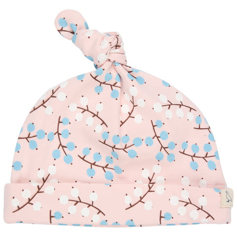 Baby hat with floral pattern on a white background