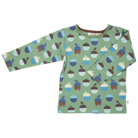 Organic Cotton T-Shirt-AOP-Acorns-Green