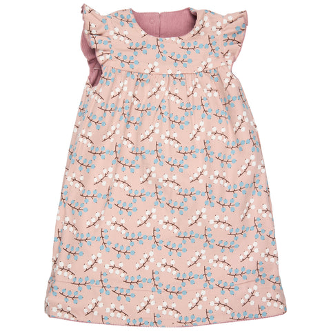 Pink dress with floral pattern on a white background