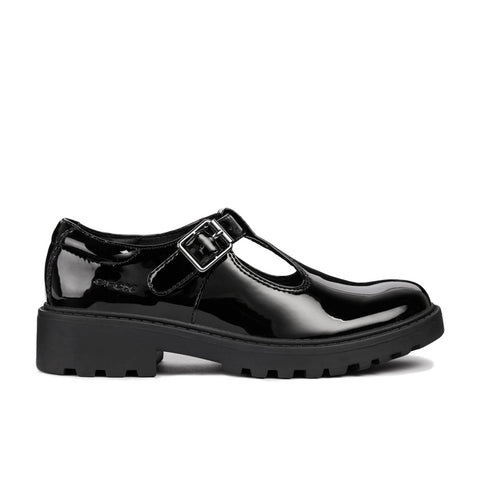 Geox Casey Black Patent T-Bar Ballerina Shoe (J8420E)