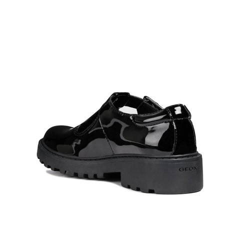 Geox Casey Black Patent T-Bar Ballerina Shoe (J8420E)