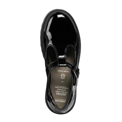 Geox Casey Black Patent T-Bar Ballerina Shoe (J8420E)