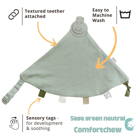 Cheeky Chompers Sage Neutral Comfortchew - Baby Comforter With Teether