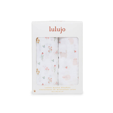 Lulujo - Cotton Swaddle - Kitty Cat & Flower Field 2 Pack