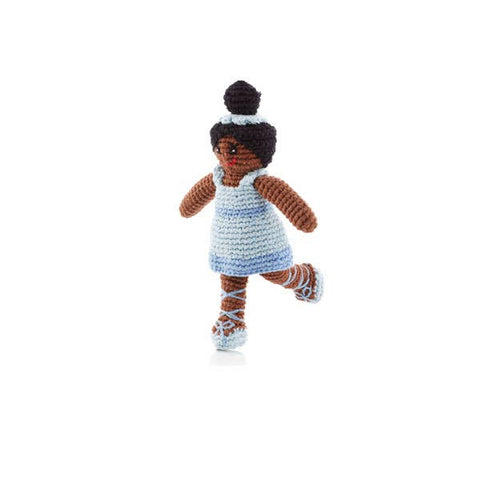 Crochet Baby Doll Ballerina Rattle - pale blue