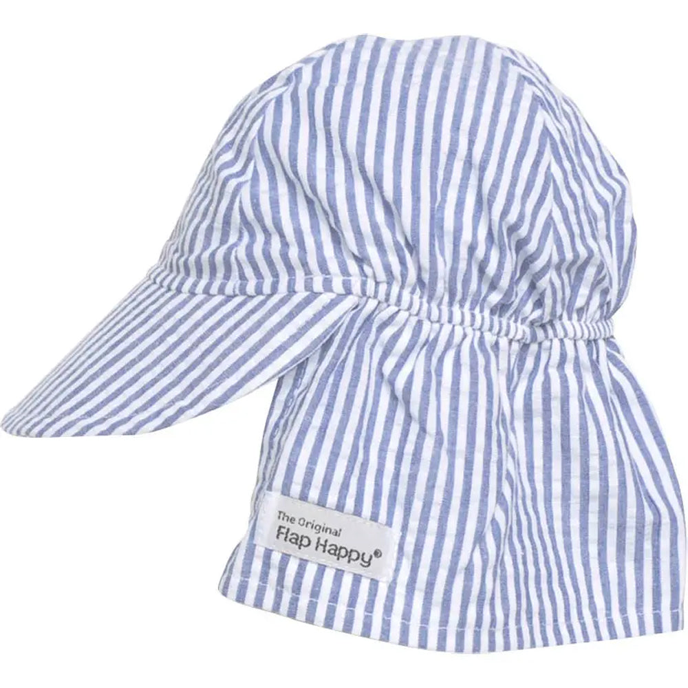 Flap Happy UPF 50 Original Flap Hat Chambray Stripe Seersucker