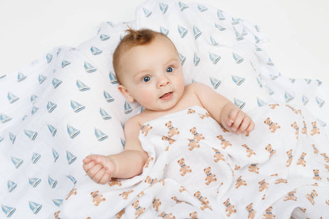 Lulujo - Cotton Swaddle - Vintage Bear & Sailboats - 2 Pack