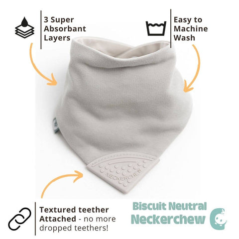 Cheeky Chompers Biscuit Neckerchew - Teething Dribble Bib  New Neutral range