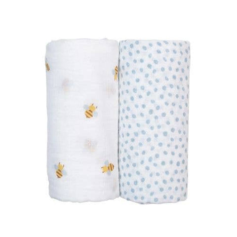 Lulujo - Cotton Swaddle - Bees / Dots - 2 Pack