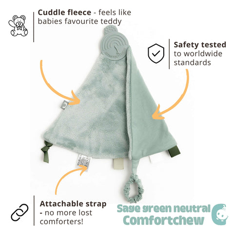 Cheeky Chompers Sage Neutral Comfortchew - Baby Comforter With Teether