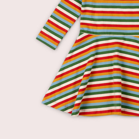 Little Green Radicals Rainbow Striped Long Sleeve Spinny Dresses