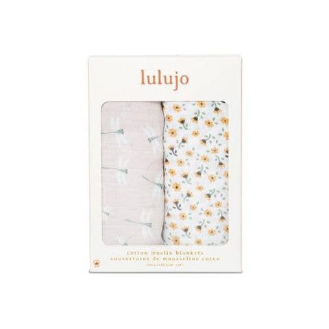 Lulujo - Cotton Swaddle - Vintage Floral / Dragonfly - 2 Pack