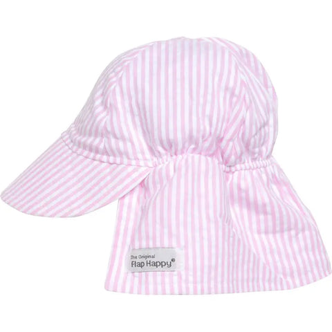 Flap Happy UPF 50+ Original Flap Hat Pink Stripe Seersucker