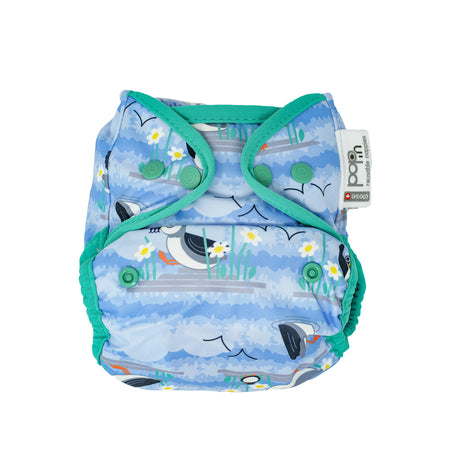 Pop-In Single Printed Nappy Bamboo Popper Blue Puffin
