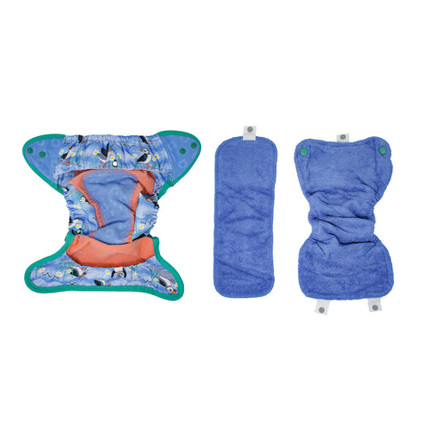 Pop-In Single Printed Nappy Bamboo Popper Blue Puffin