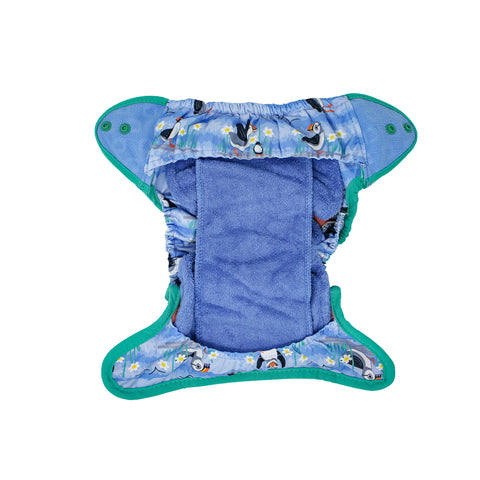 Pop-In Single Printed Nappy Bamboo Popper Blue Puffin