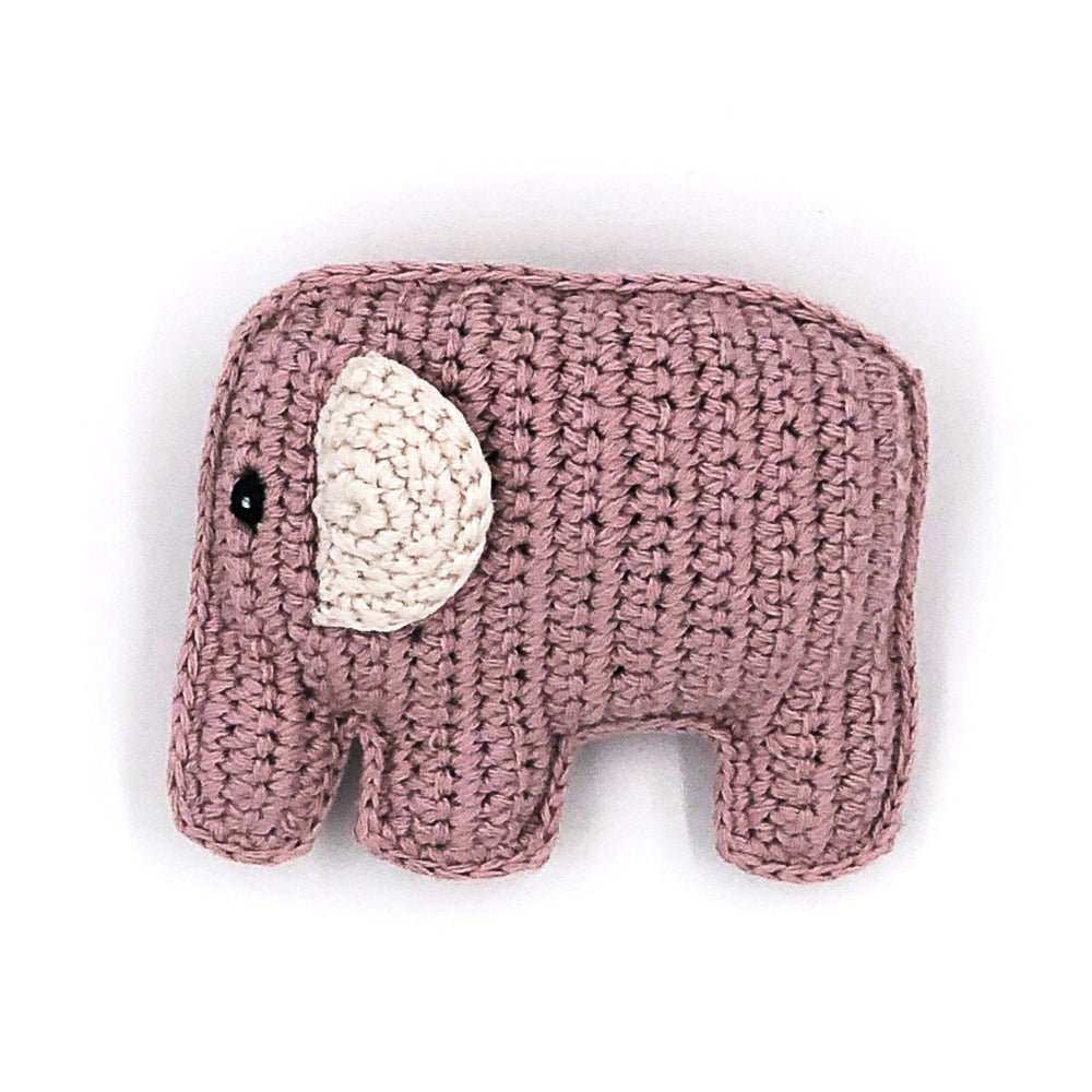 Knitted Elephant Organic Pink Rattle