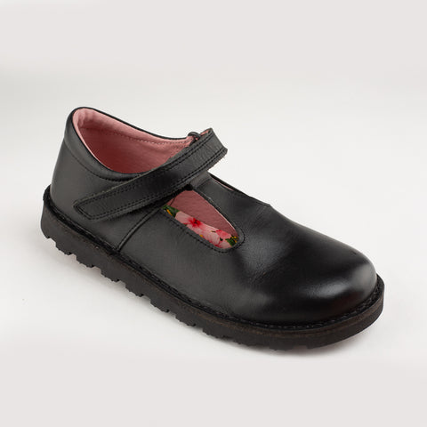 Petasil School Shoes, Collen Black Leather