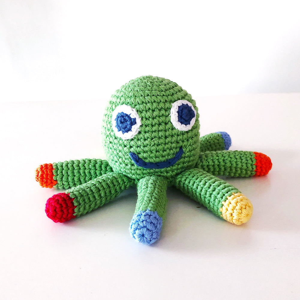 Pebblechild Knitted Octopus Apple Green Rattle