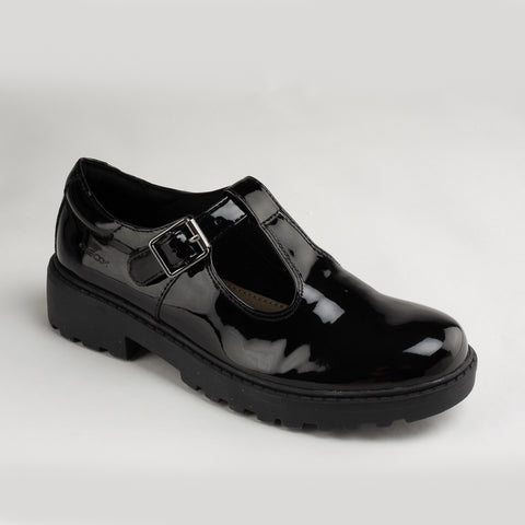 Geox Casey Black Patent T-Bar Ballerina Shoe
